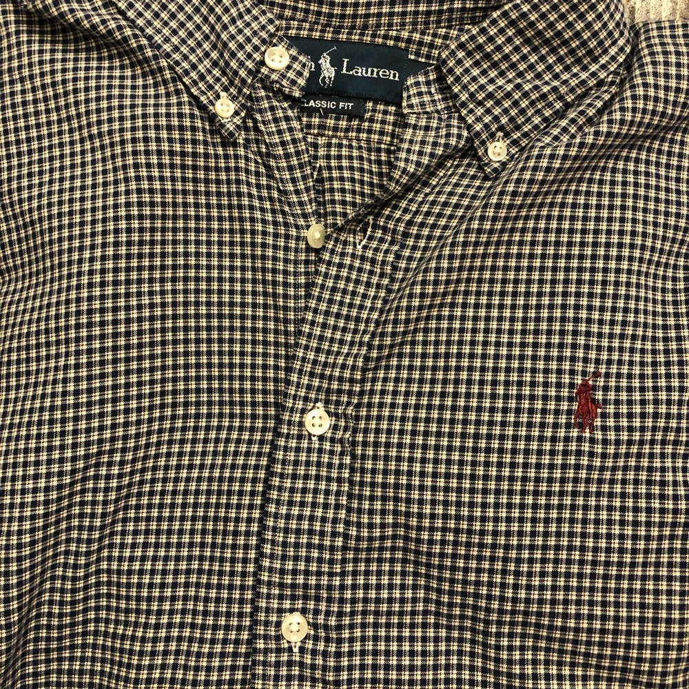 Polo Ralph Lauren Dress Shirt Classic Fit Navy Plaid Size Large